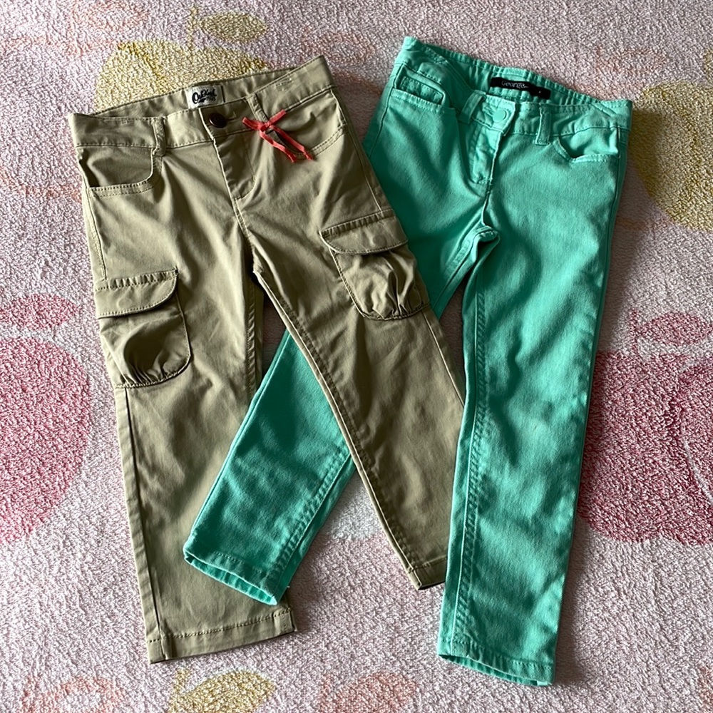 Stretchy cotton pants with zipper - 2 pairs